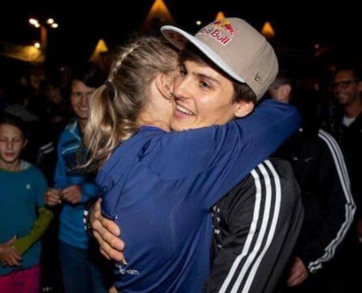 Vili Garnbret daughter Janja Garnbret with her partner Domen Skofic after a game.
